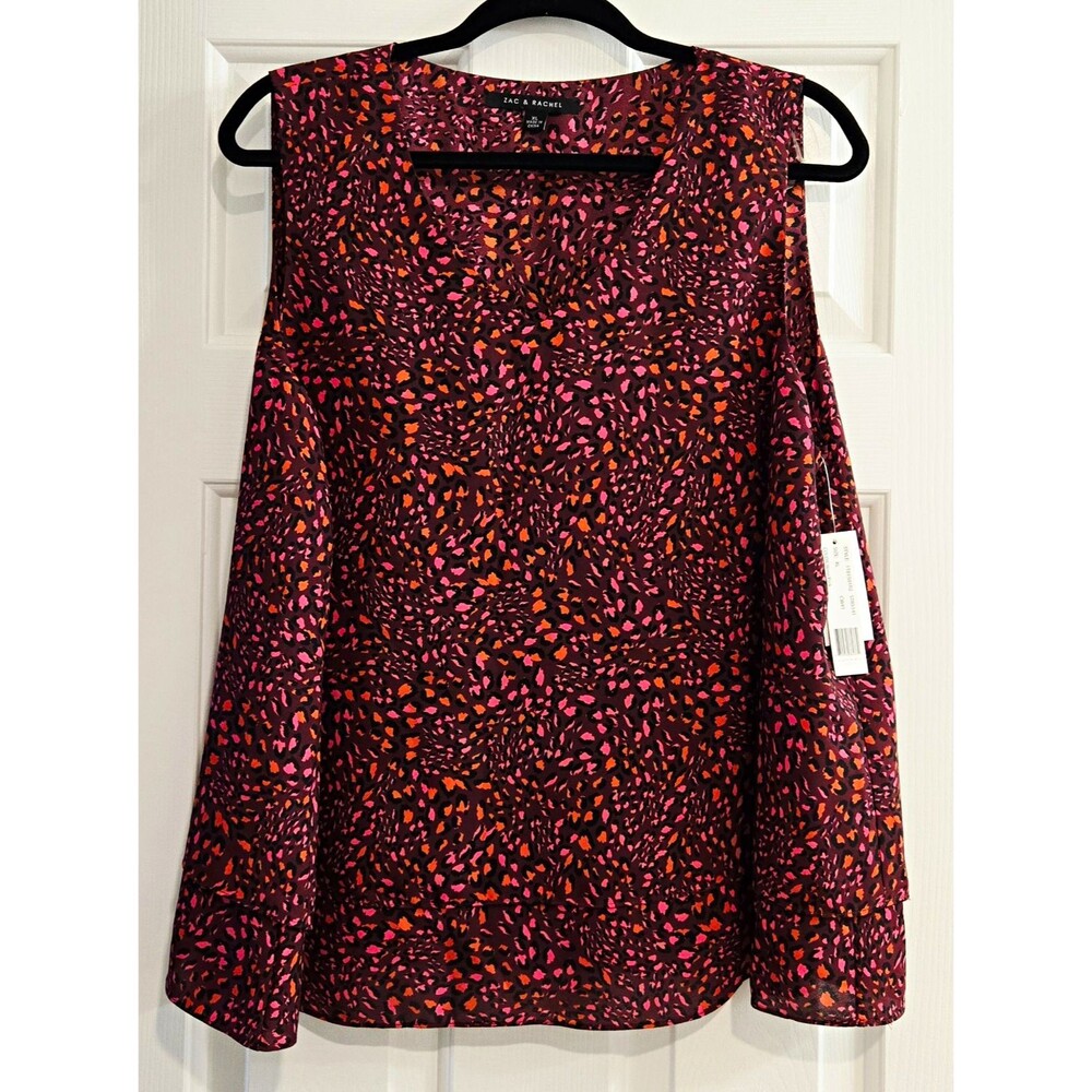 NWT Zac & Rachel Sleeveless Blouse XL Wine Pink Orange Cheetah Animal Print Top